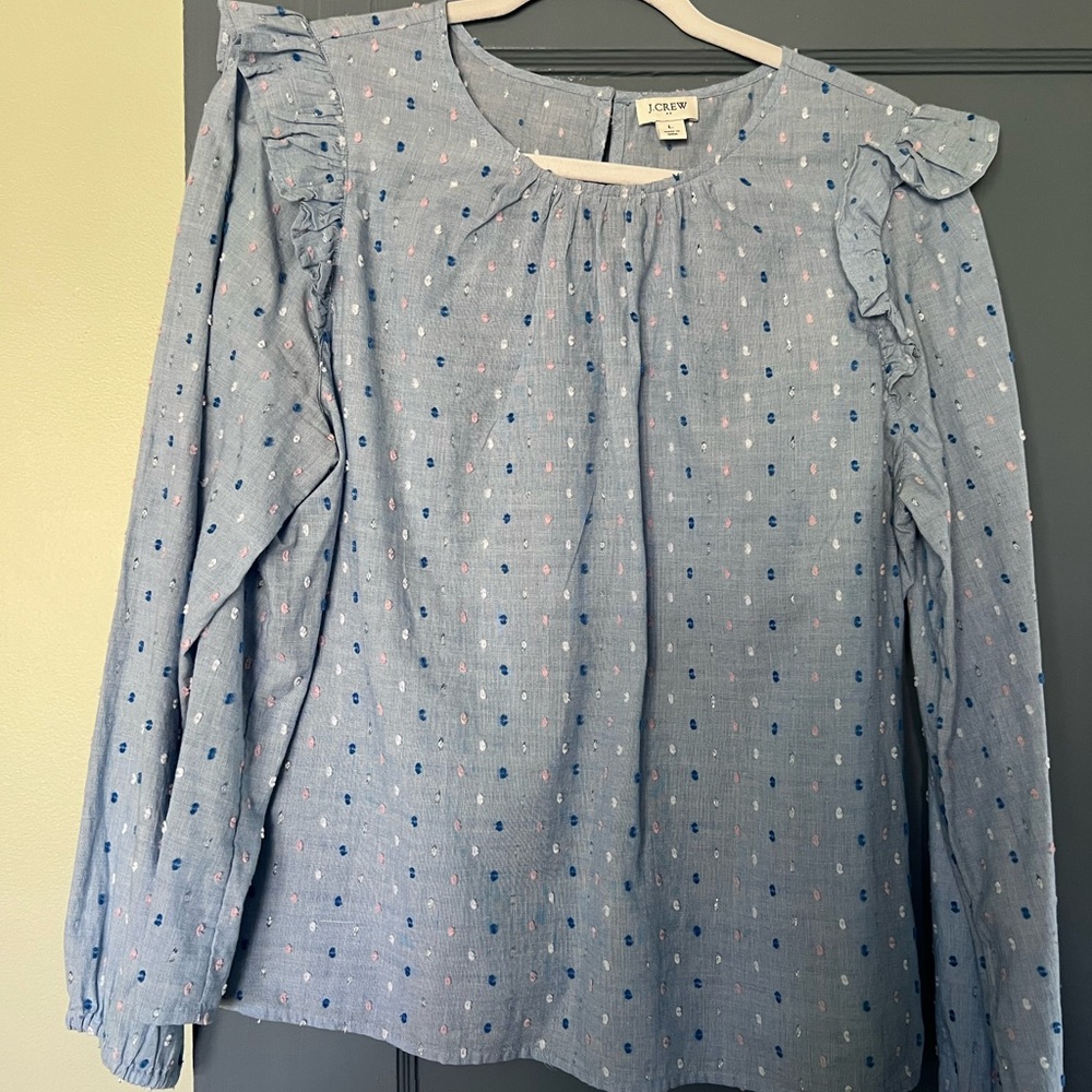 J.Crew Blue Ruffle Blouse